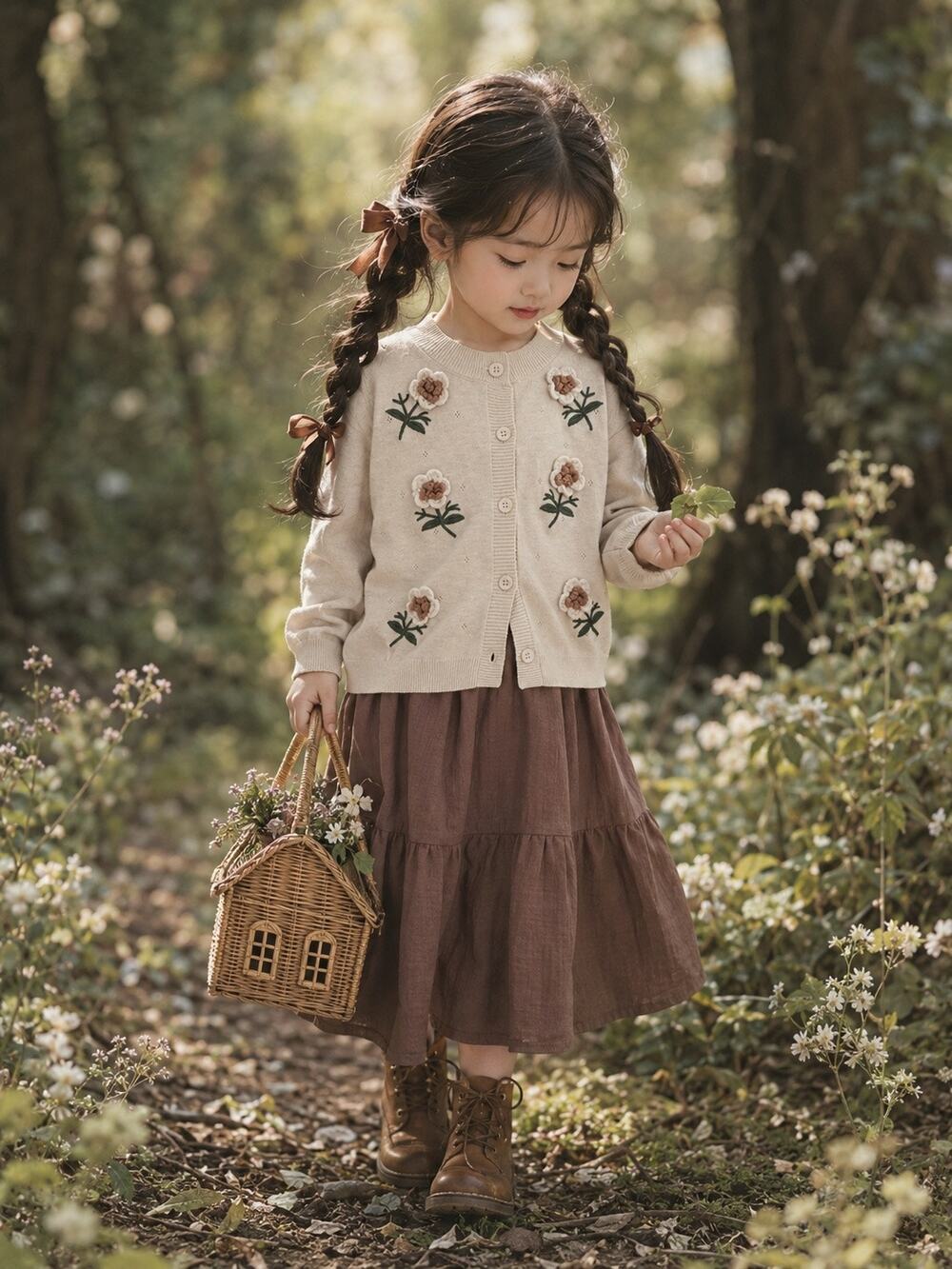 Always Blooming 3D Embroidered Flower Soft Knit Cardigan Sweater 4T